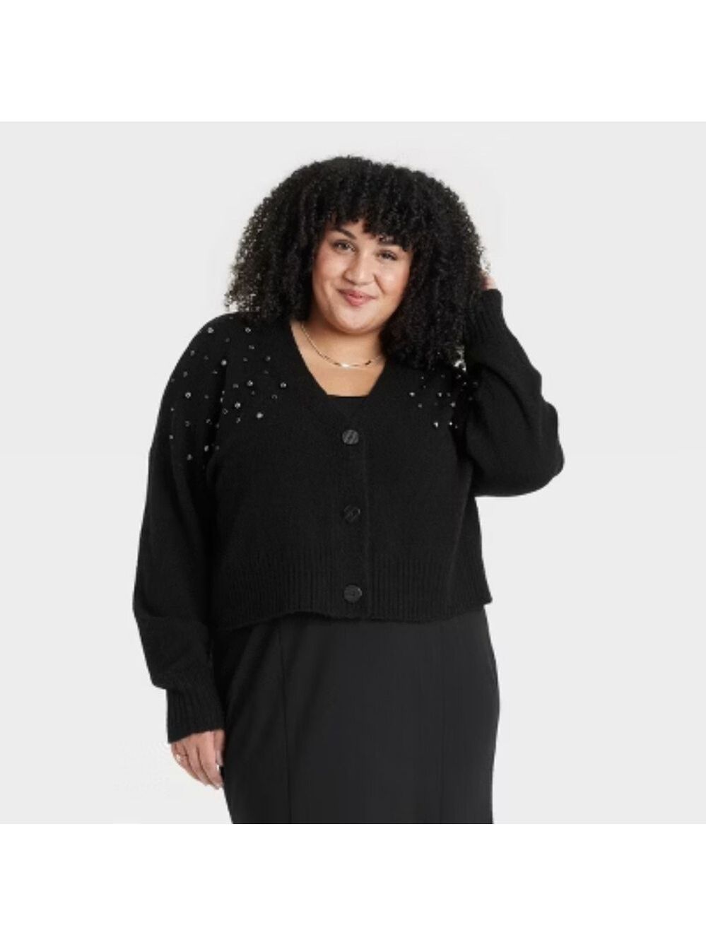 Ava & Viv Women Black Knit Cardigan with Shimmering Accents